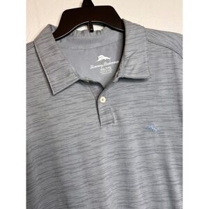 Tommy Bahama Men's XXL Gray Black Short Sleeve Polo Shirt Cotton Polyester